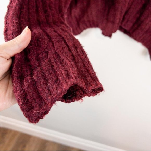 Free People Women's Raspberry Ribbed Pull over Sweater - Size Small - Picture 8 of 12